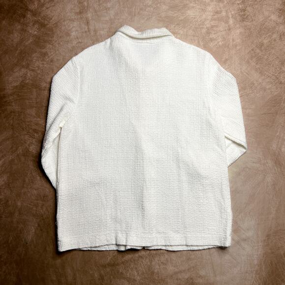 Graff Vintage Hand Painted Beach Button Up Shirt White Textured 3/4 Sleeve Boho - Picture 4 of 10